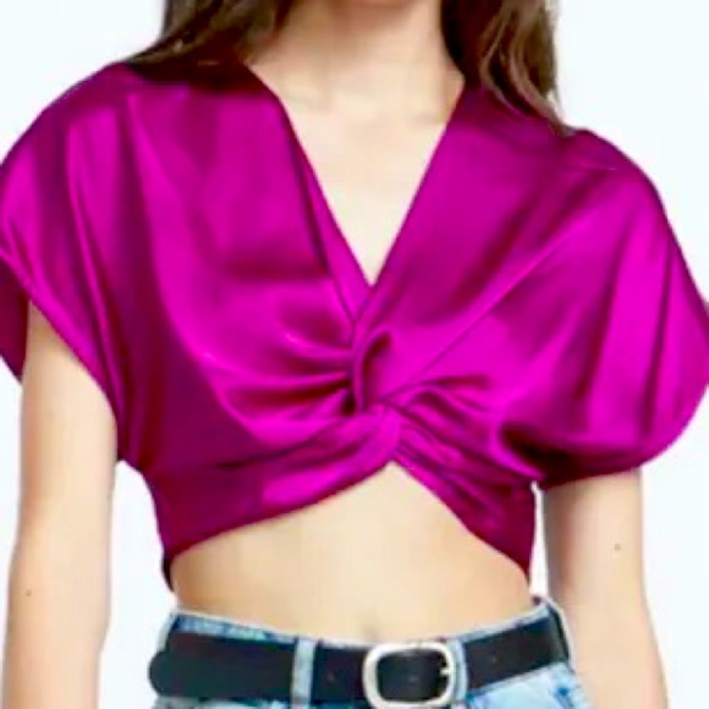 Zara knotted satin effect crop top